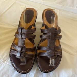 BOC Born Concept Brown Leather Strappy Sandals Wedge Slip On  BC6029 size 10